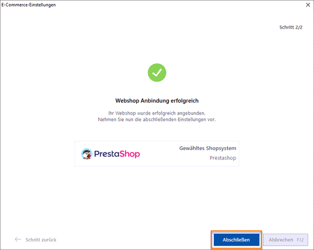 PrestaShop erfolgreich angebunden