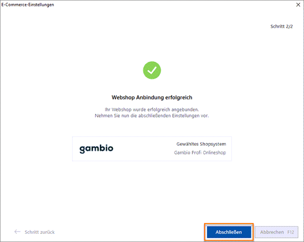 Gambio erfolgreich angebunden