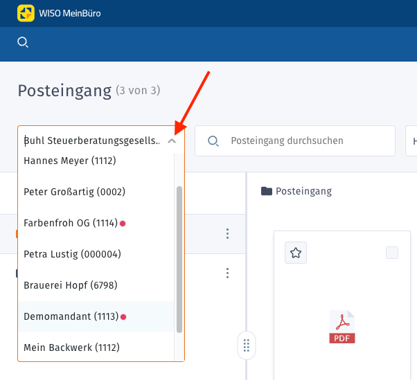 Dokumente-Bereich der Mandanten