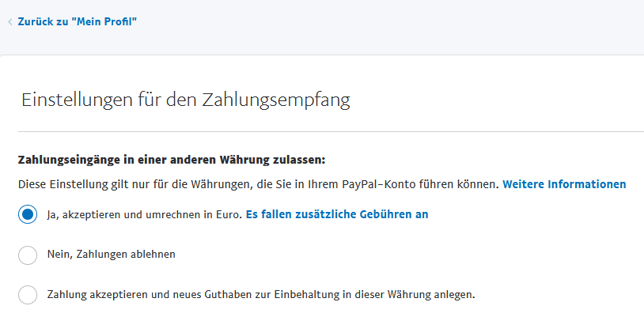 Einstellungen für den Zahlungsempfang