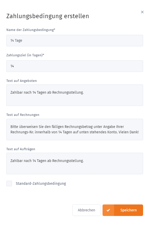 Zahlungsbedingungen erstellen