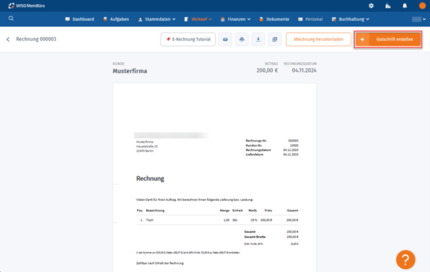 Gutschrift erstellen