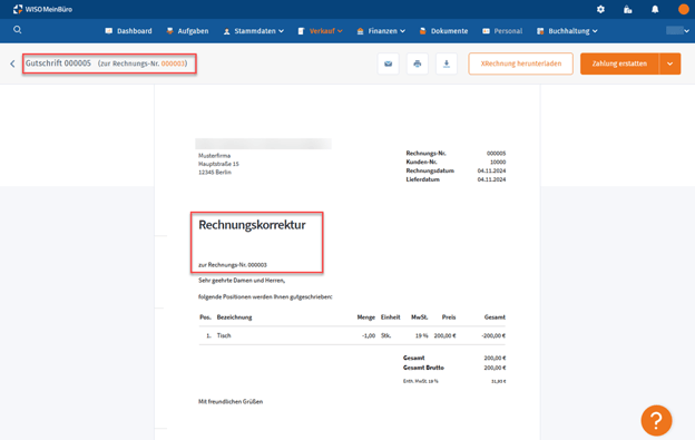 Rechnungskorrektur