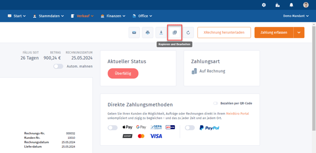 Direkt aus dem Vorgang heraus bearbeiten