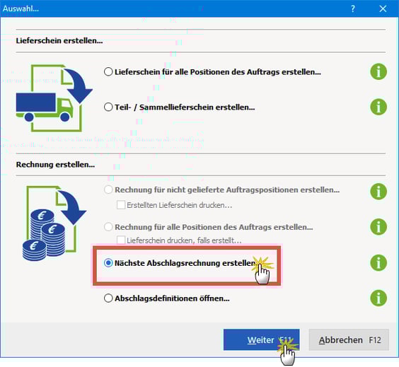 Nächste Abschlagsrechnung erstellen