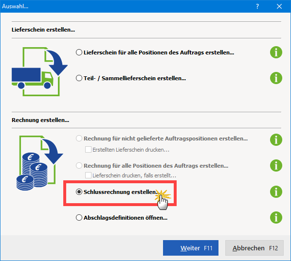 Schlussrechnung erstellen