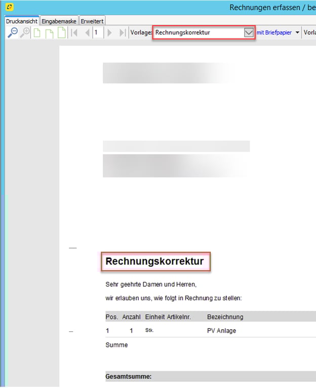 Rechnungskorrektur
