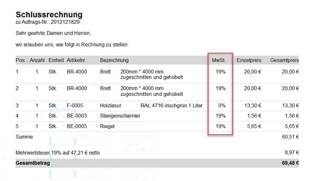 Ansicht Schlussrechnung