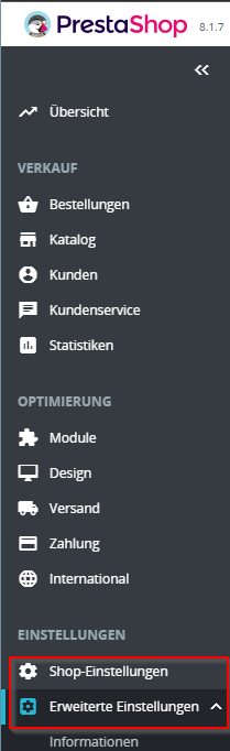 Erweiterte Shop-Einstellungen