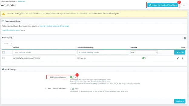 Webservice-Schlüssel hinzufügen