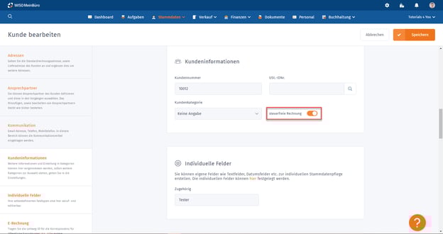 Steuerfreie Rechnung für bestimmten Kunden erstellen