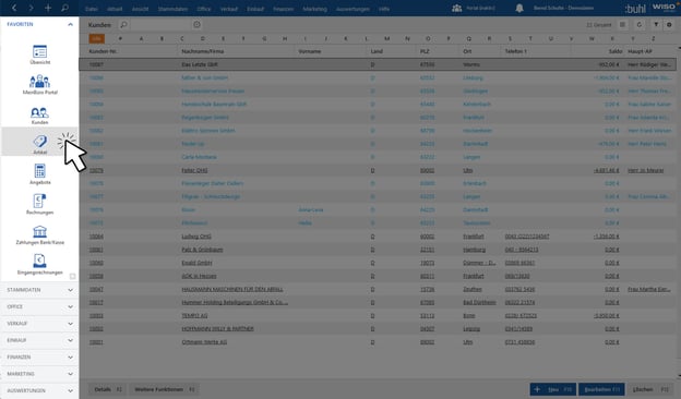 Die Navigationsleiste in WISO MeinBüro Desktop