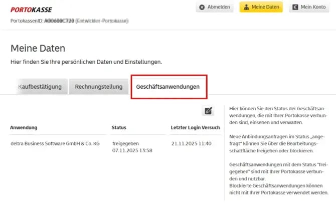 Geschäftsanwendung freigeben in der Portokasse
