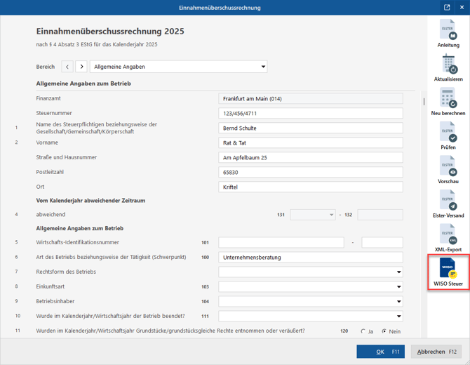 EÜR WISO Steuer Export