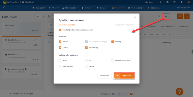 Spalten definieren