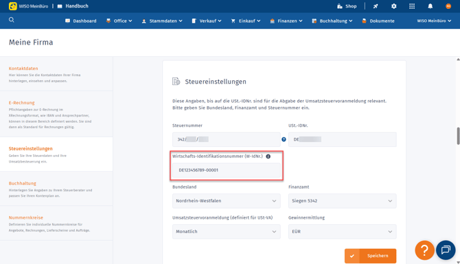Wirtschafts-ID hinterlegen