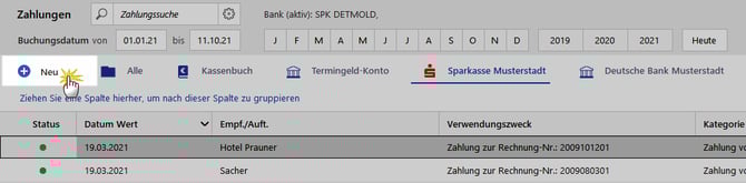 Neues Konto über die Zahlungsübersicht