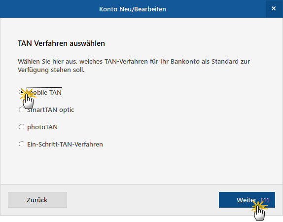 TAN Verfahren auswählen