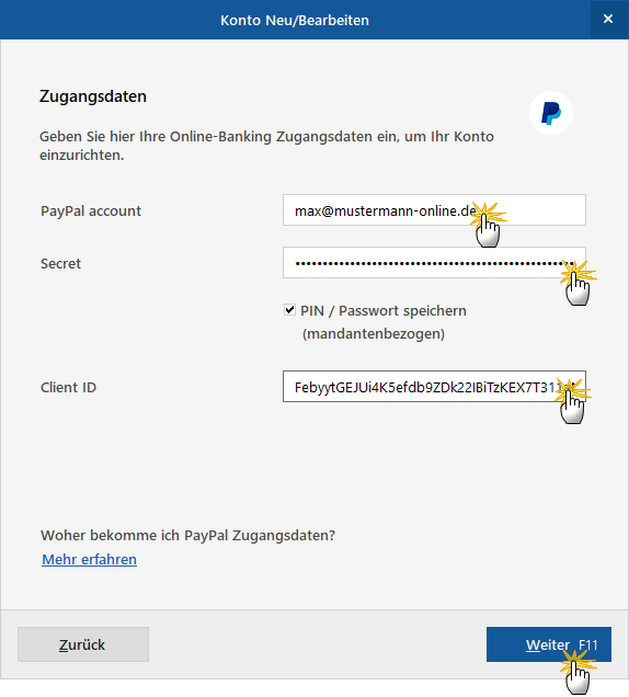 PayPal Zugangsdaten