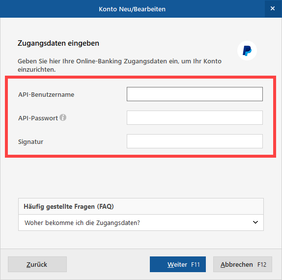 PayPal Zugangsdaten