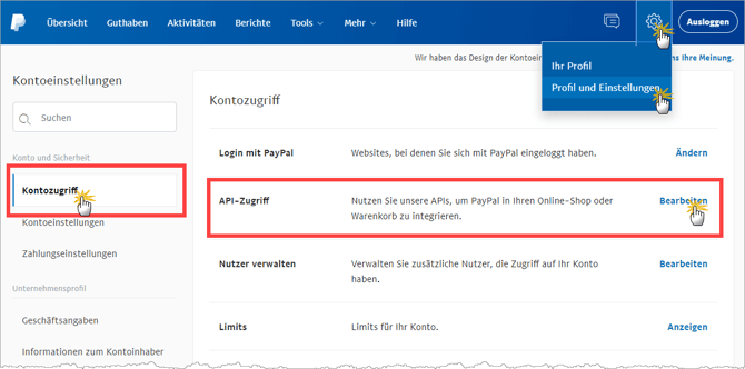 PayPal API Zugriff