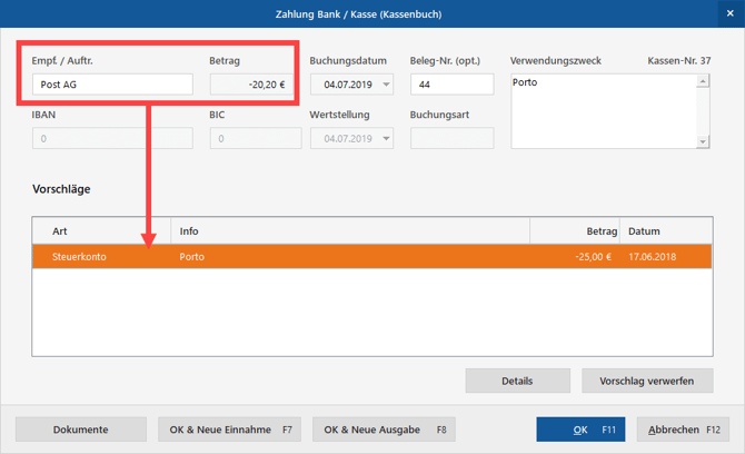 Zuordnungs-Assistent: Vorschläge