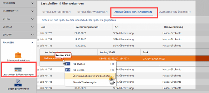 Übersicht Lastschriften und Überweisungen