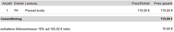 Bruttobetrag inklusive der enthaltenen Mehrwertsteuer